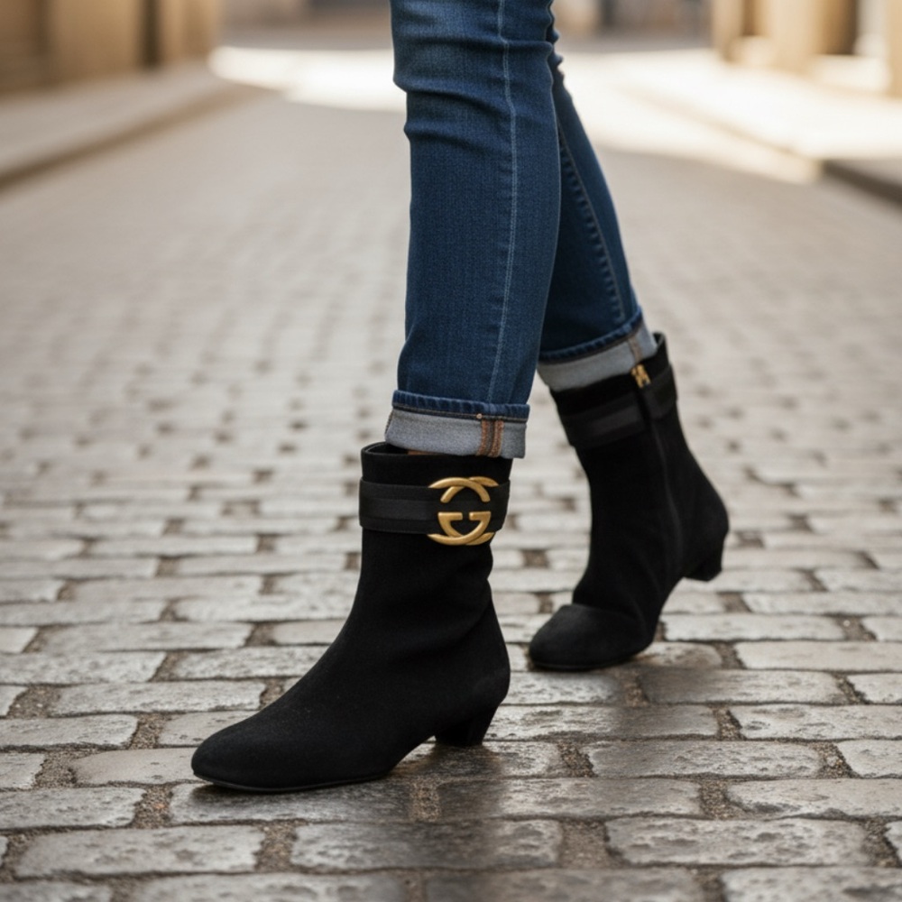 Gucci Boots Women Black Suede
